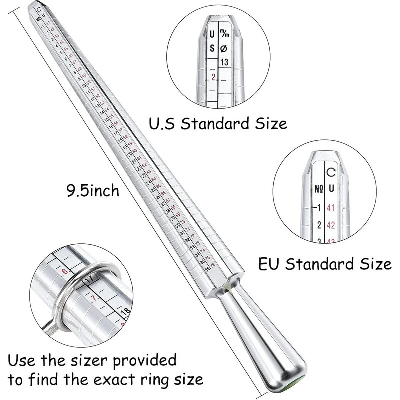 Aluminum Ring Measuring Kit With Mandrel And Finger Gauge 7
