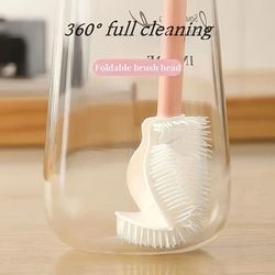 foldable 360 degree comprehensive cleaning silicone brush long handle