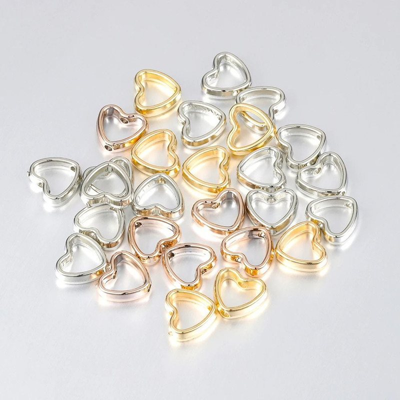 Heart Frame Wrapped Bead Double Straight Hole Spacer Loose Beads For Jewelry Making DIY Findings 50 0