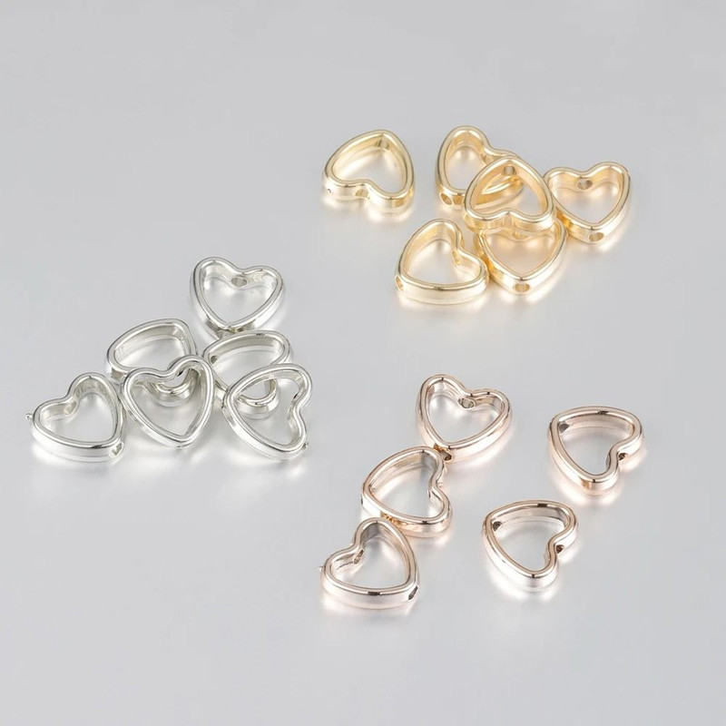 Heart Frame Wrapped Bead Double Straight Hole Spacer Loose Beads For Jewelry Making DIY Findings 50 1