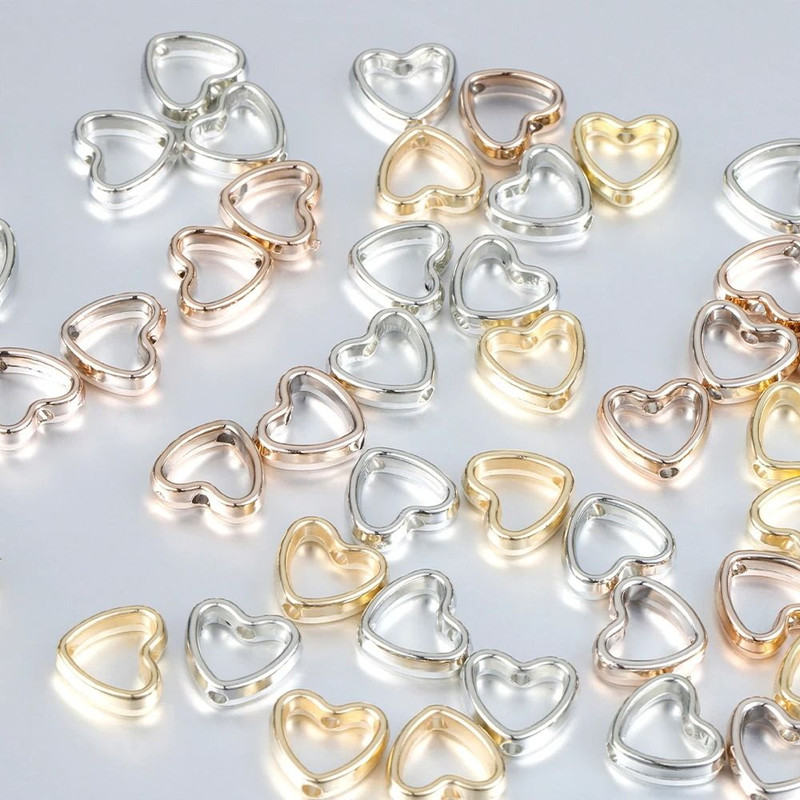 Heart Frame Wrapped Bead Double Straight Hole Spacer Loose Beads For Jewelry Making DIY Findings 50 2