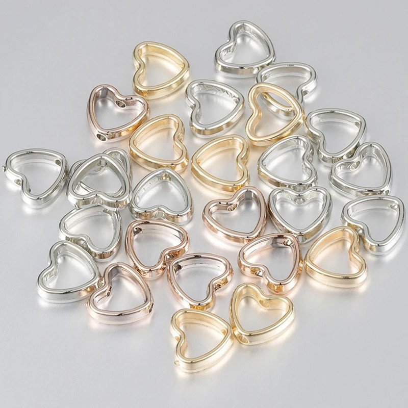 Heart Frame Wrapped Bead Double Straight Hole Spacer Loose Beads For Jewelry Making DIY Findings 50 7