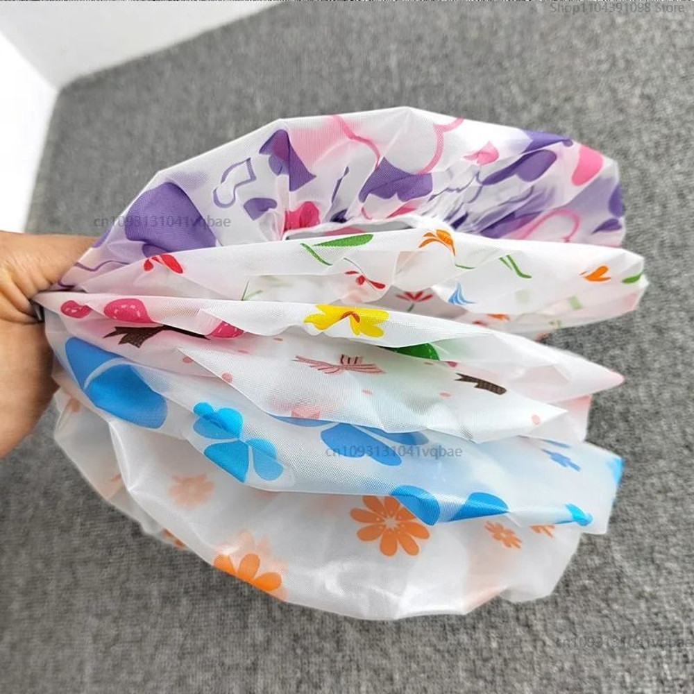 Adjustable Printed Shower Cap Waterproof Reusable With Elastic Band For Women Spa Salon 1