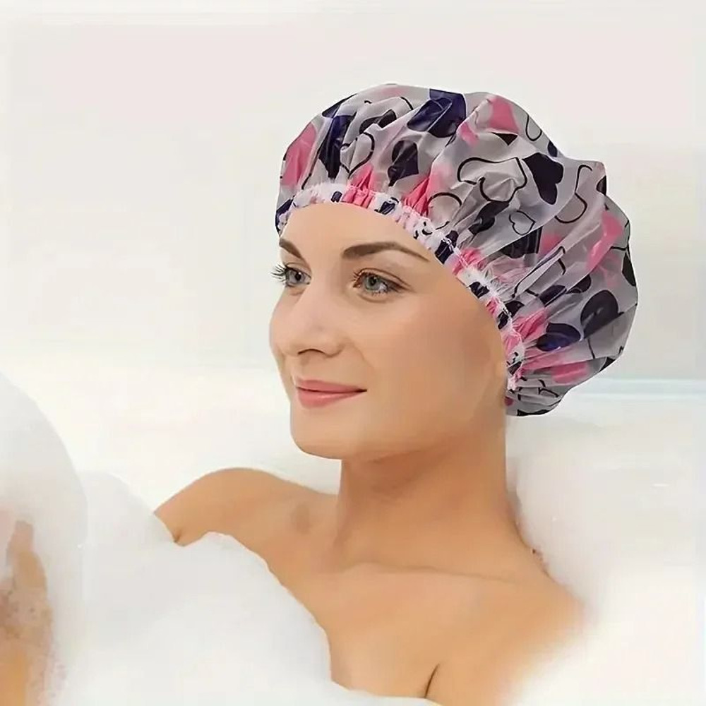 Adjustable Printed Shower Cap Waterproof Reusable With Elastic Band For Women Spa Salon 5