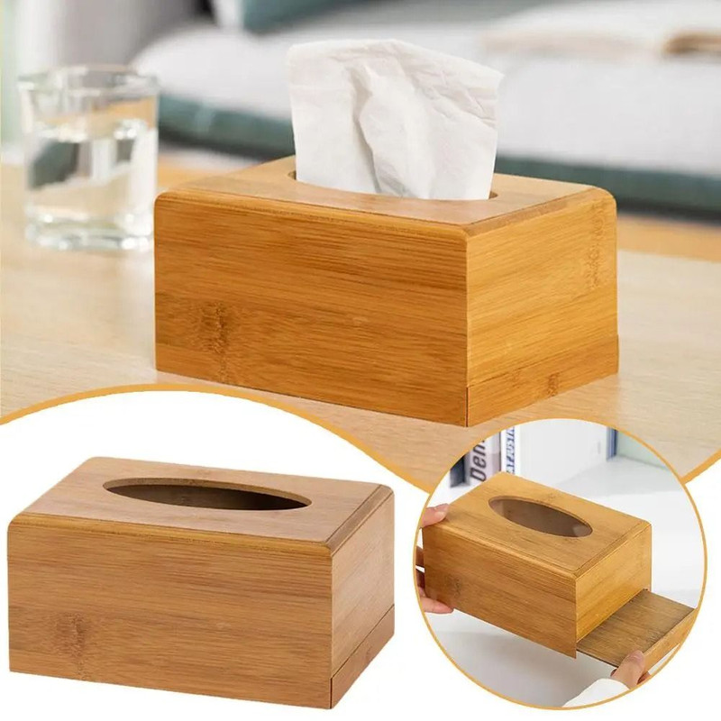 Bamboo Wood Tissue Storage Box For Home And Office 1