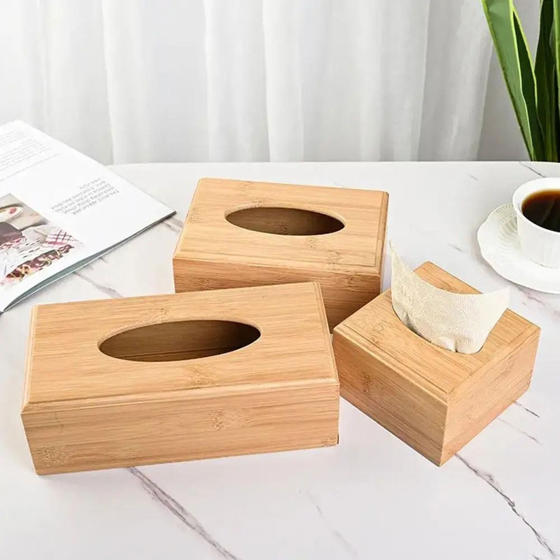 Bamboo Wood Tissue Storage Box For Home And Office 3