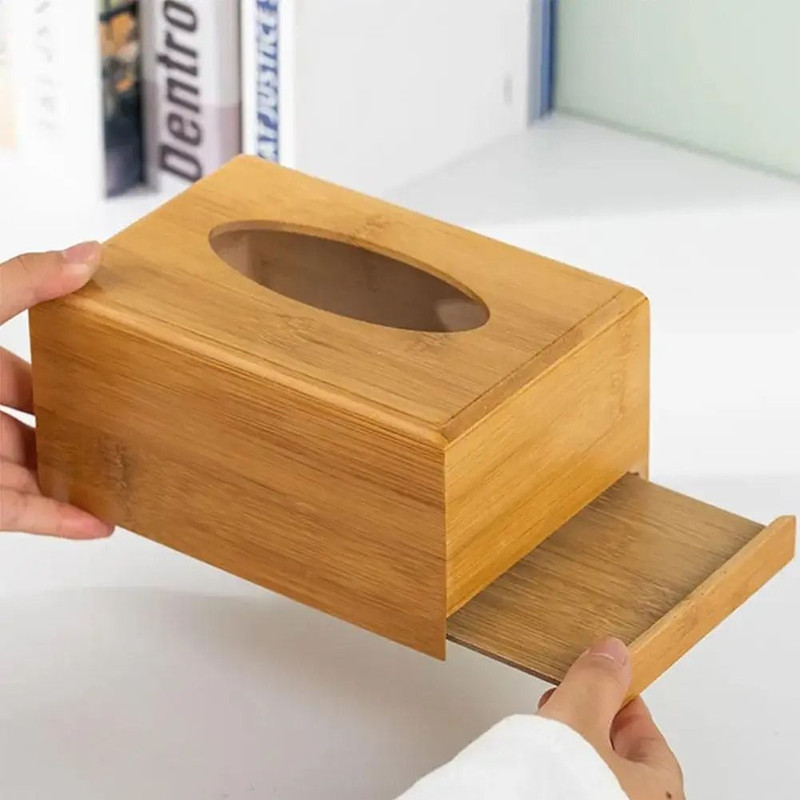 Bamboo Wood Tissue Storage Box For Home And Office 5