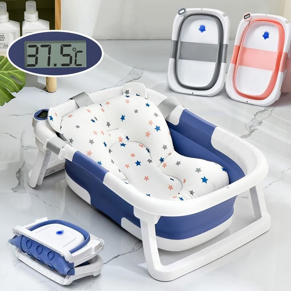 Smart Folding Baby Bath Tub With RealTime Temperature Display And NonSlip Mat 0