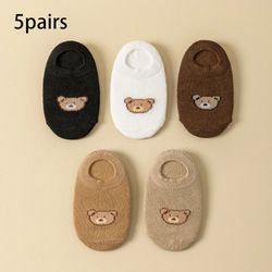 5 pairs baby toddler low cut cartoon bear ankle socks for boys and girls
