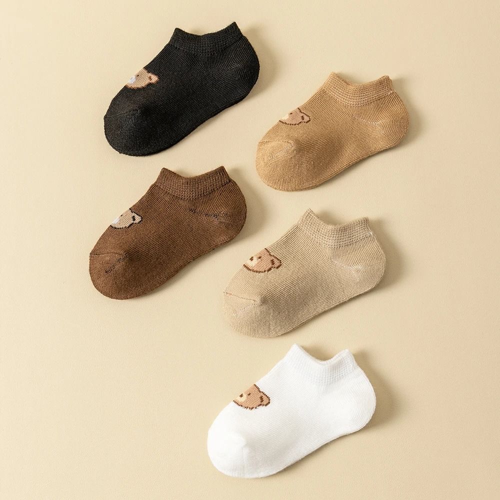 5 Pairs Baby Toddler Low Cut Cartoon Bear Ankle Socks For Boys And Girls 4