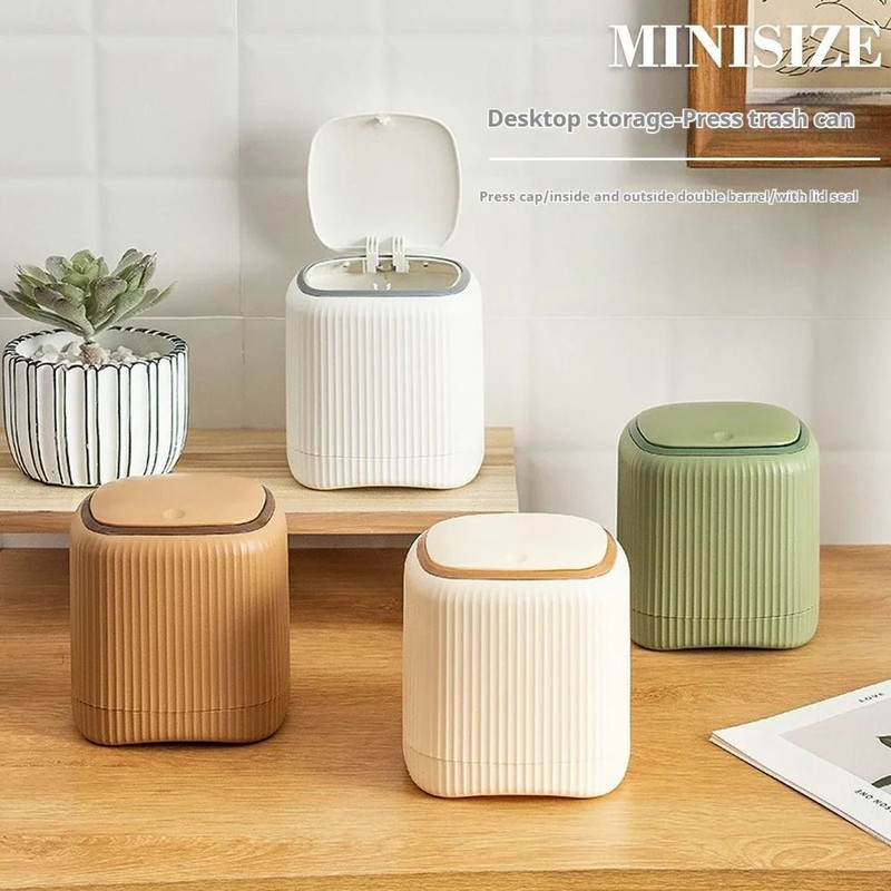 Keep Your Workspace Neat And Efficient With This Double Barrel Desktop Trash Can With Lid Featuring 0