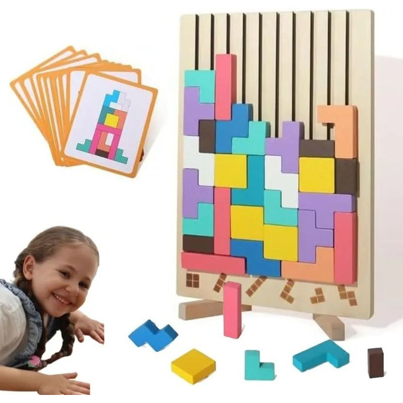 Wooden Puzzle Stacking Game For Family Activity 0
