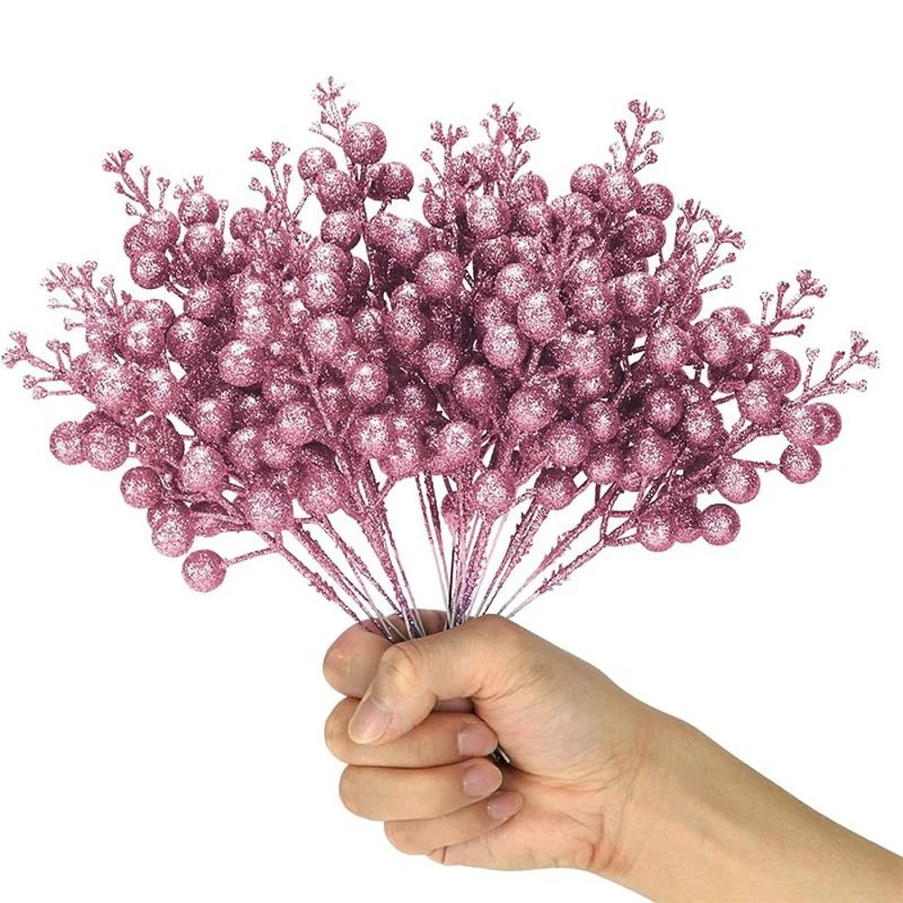 Artificial Glitter Berry Flower Bouquet For Christmas Holiday Decorations 0