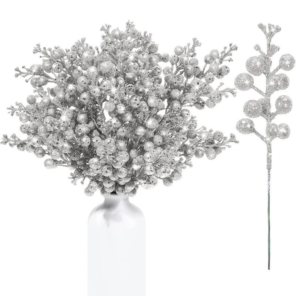 Artificial Glitter Berry Flower Bouquet For Christmas Holiday Decorations 9