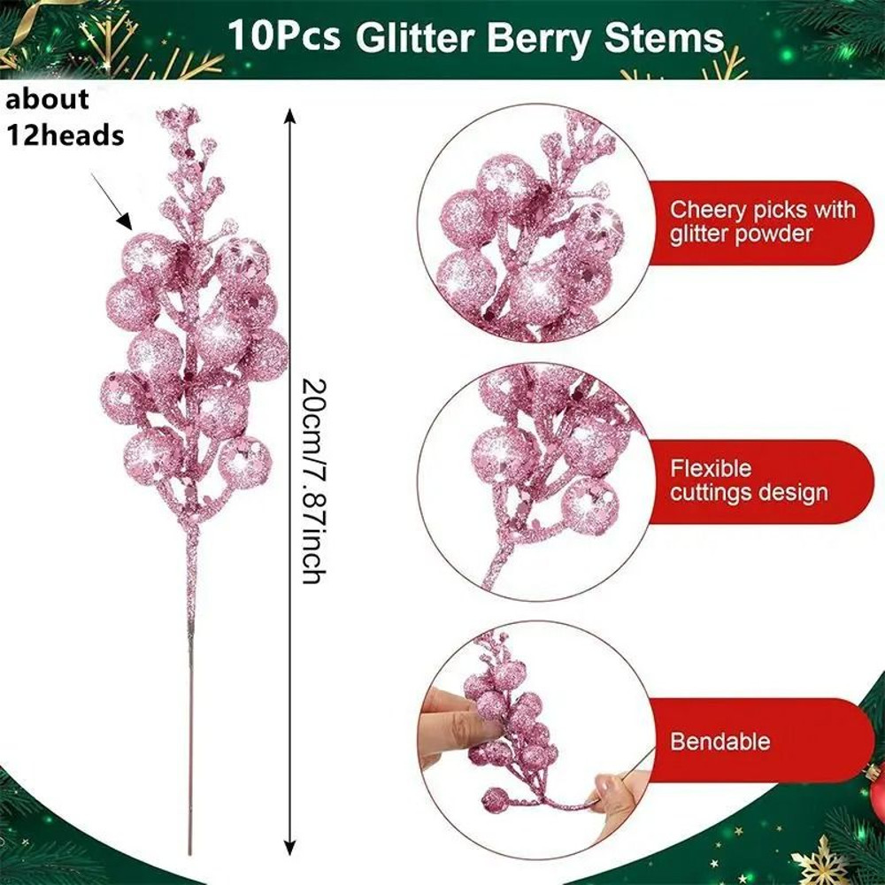 Artificial Glitter Berry Flower Bouquet For Christmas Holiday Decorations 5