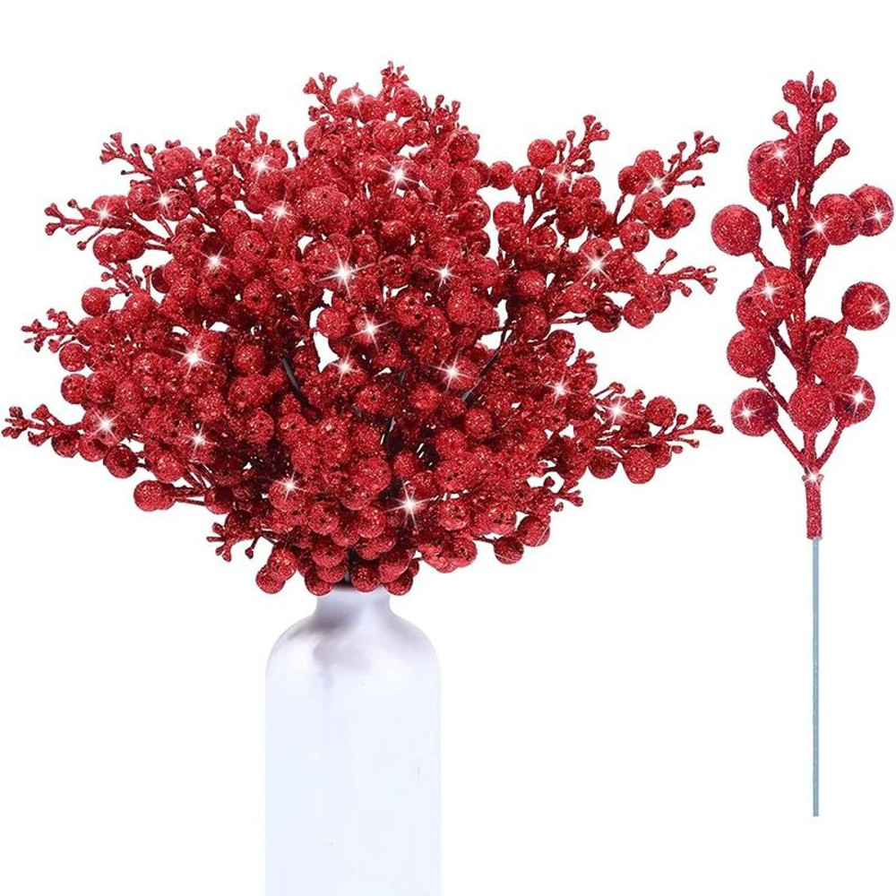 Artificial Glitter Berry Flower Bouquet For Christmas Holiday Decorations 6