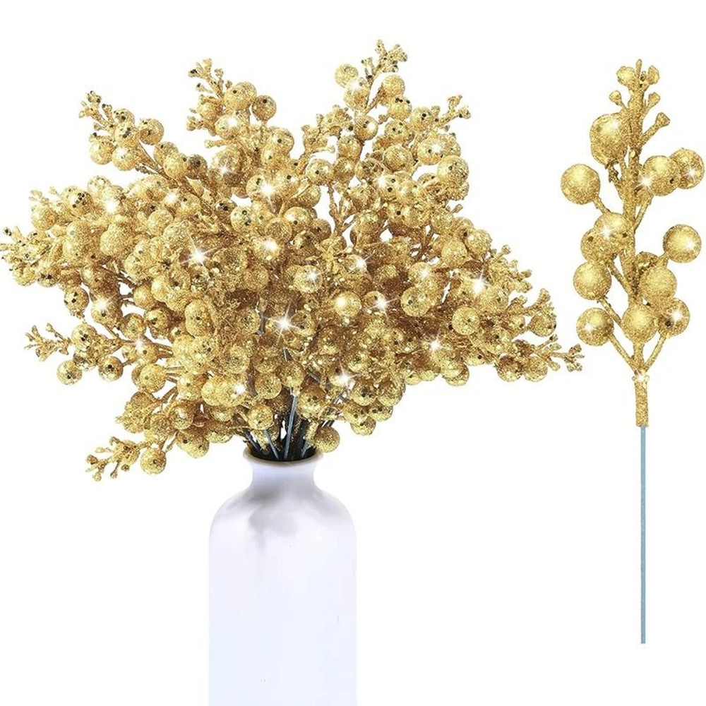 Artificial Glitter Berry Flower Bouquet For Christmas Holiday Decorations 8