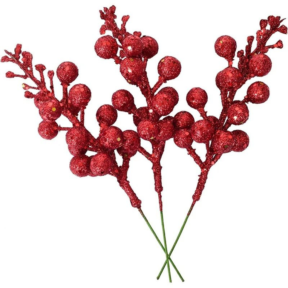 Artificial Glitter Berry Flower Bouquet For Christmas Holiday Decorations 12