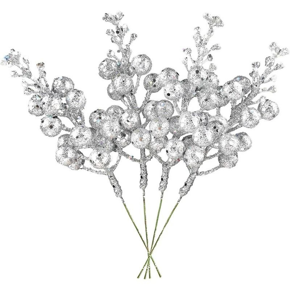 Artificial Glitter Berry Flower Bouquet For Christmas Holiday Decorations 14