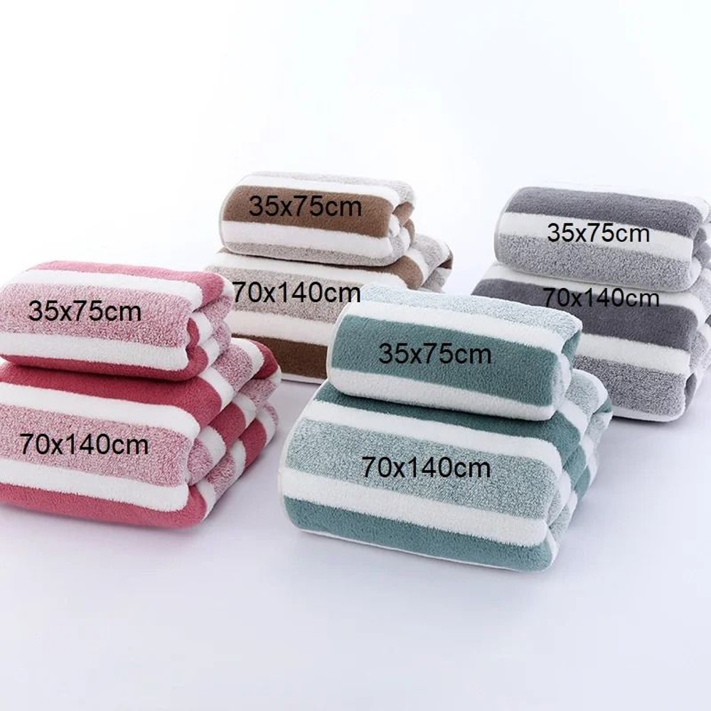 Striped Soft Quick Drying Towel Set For Face And Bath 0