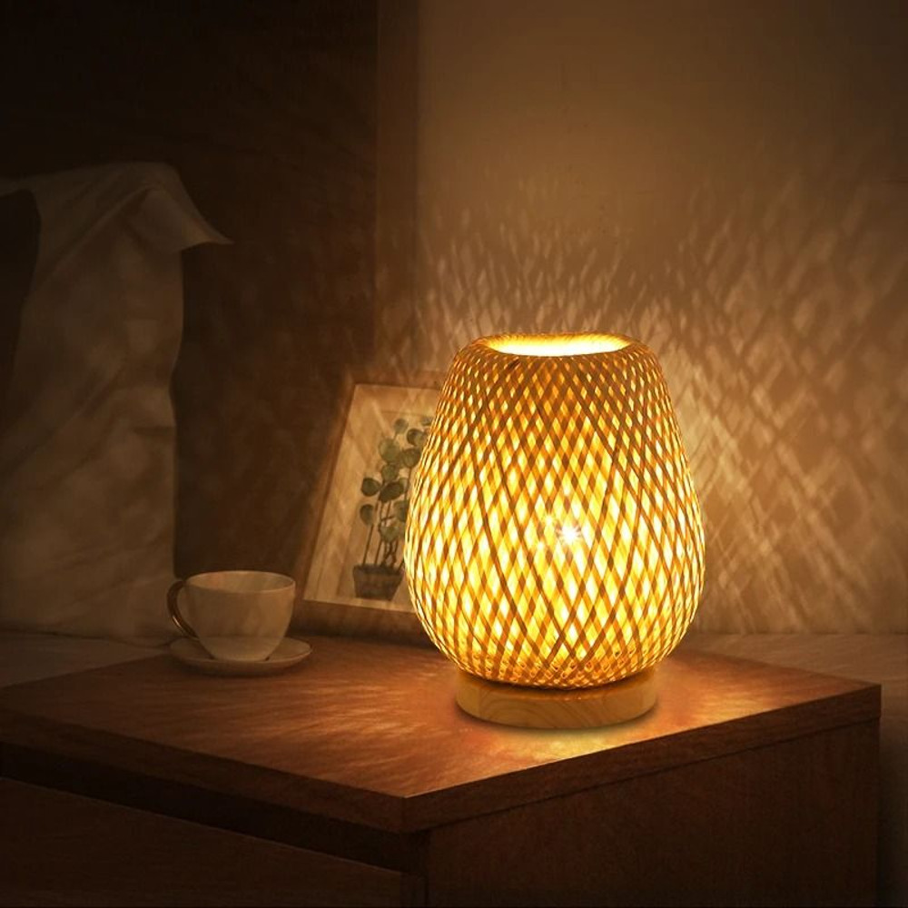 Hand Woven Bamboo Desk And Bedside Lamp For Minimalist Home Decor 3