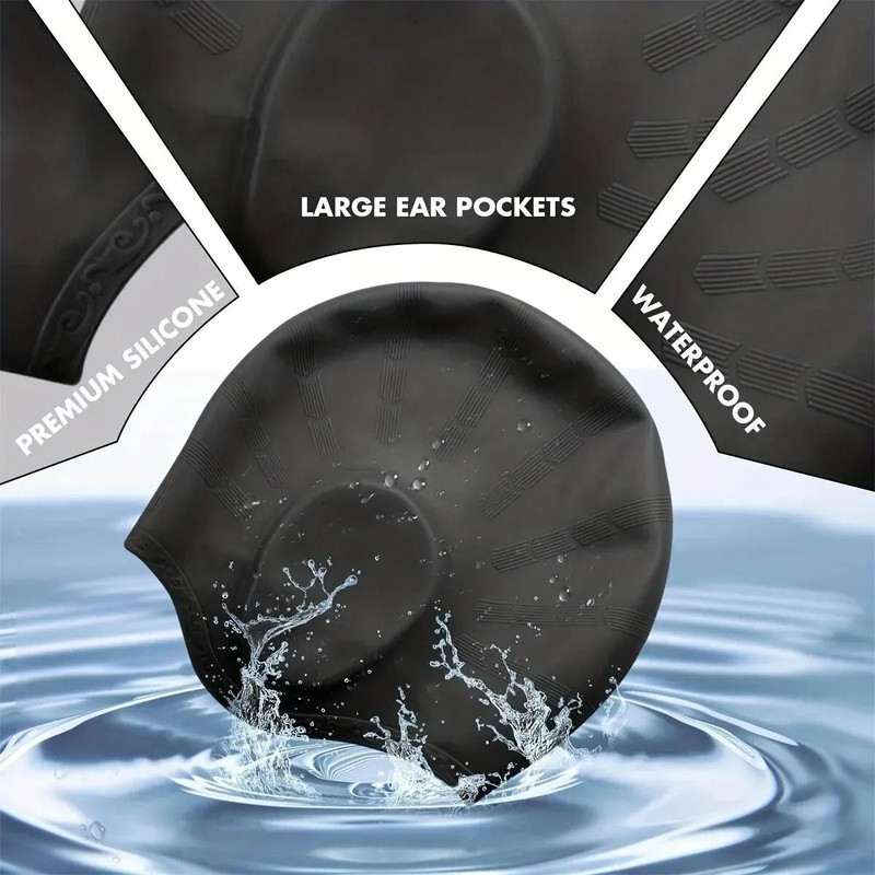 Durable Silicone Swimming Cap With Ear Pockets For Adults And Teens 3