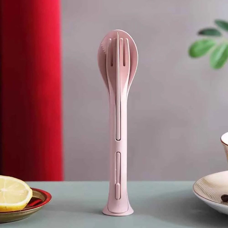 Portable Wheat Straw Tableware Set 3 Piece For Camping Travel And Picnics 6