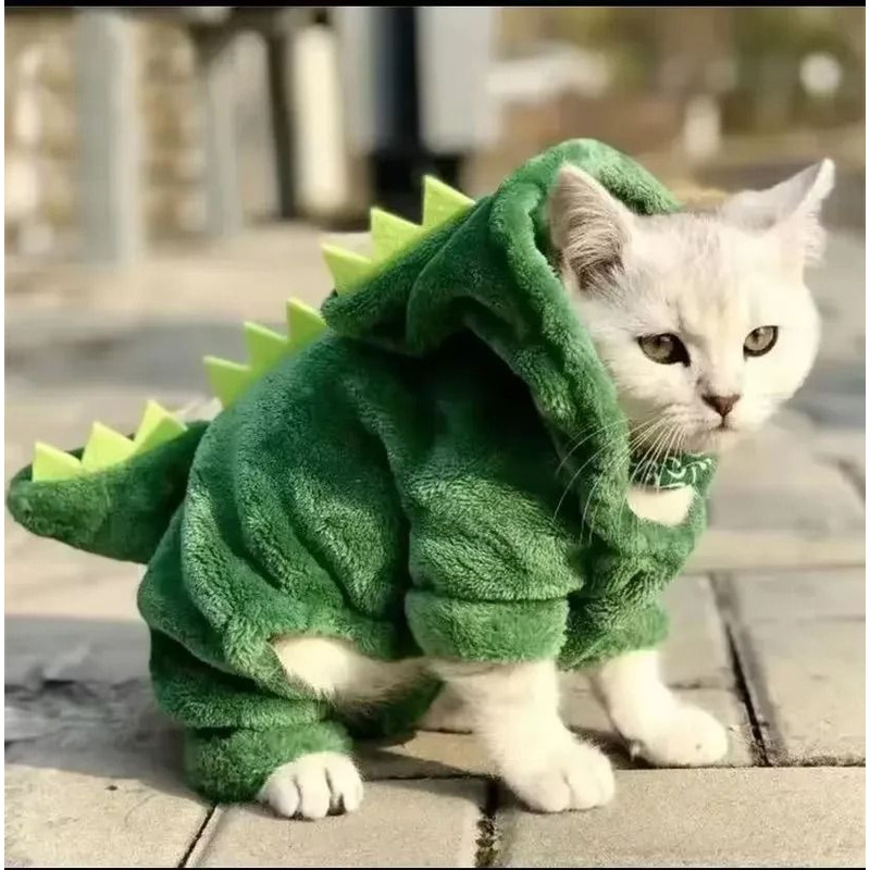 Funny Dinosaur Cosplay Hoodie For Pets Warm Winter Costume For Small And Medium Dogs And Cats 0