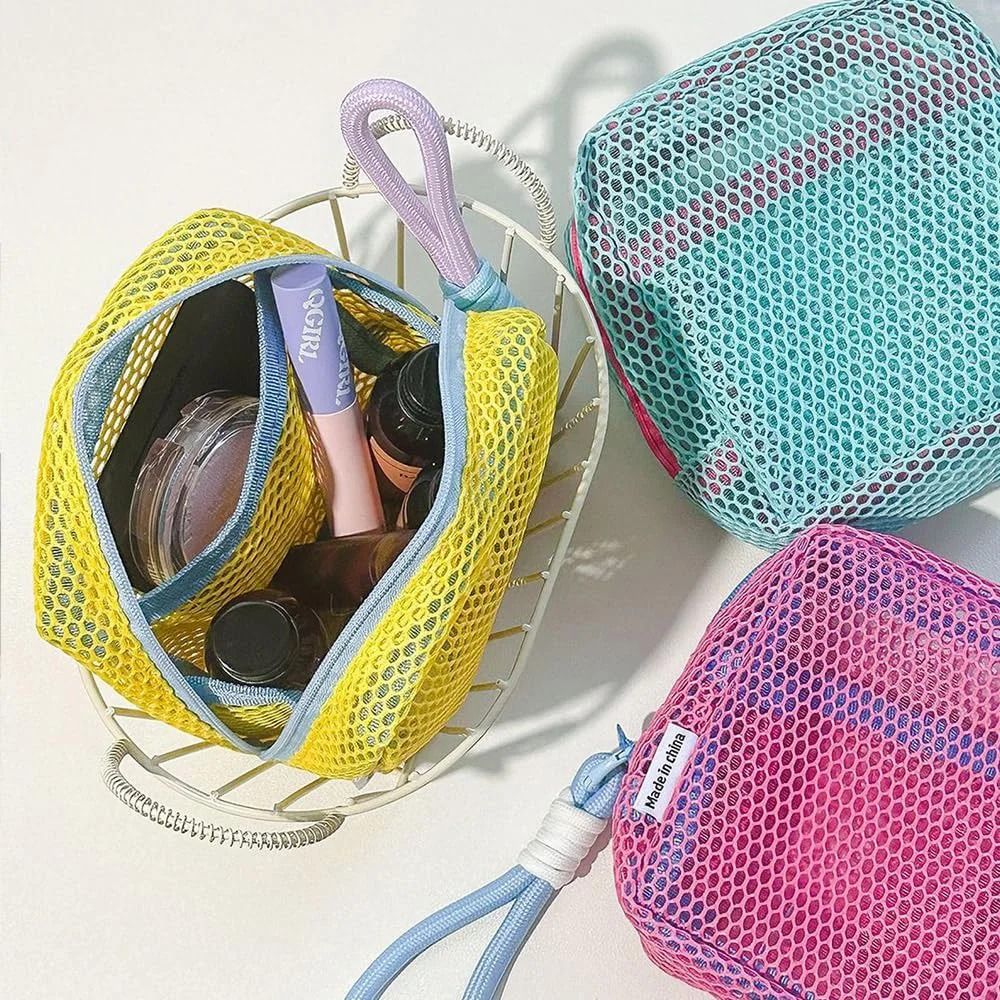 Square Mesh Cosmetic Bag With Zipper MultiPurpose Storage 1