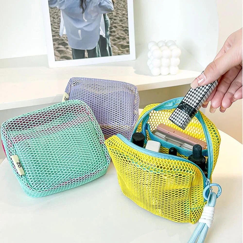 Square Mesh Cosmetic Bag With Zipper MultiPurpose Storage 2