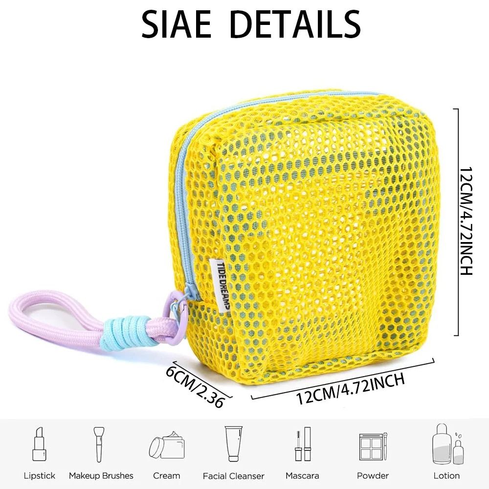 Square Mesh Cosmetic Bag With Zipper MultiPurpose Storage 4