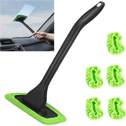 car windshield cleaning rod with reusable cloth pads