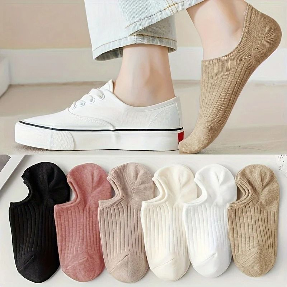 Multicolor Striped Knitted Short Socks Six Pair Set For Women 0
