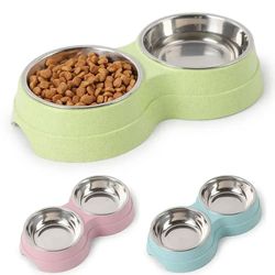 double stainless steel pet feeding bowl for dogs and cats
