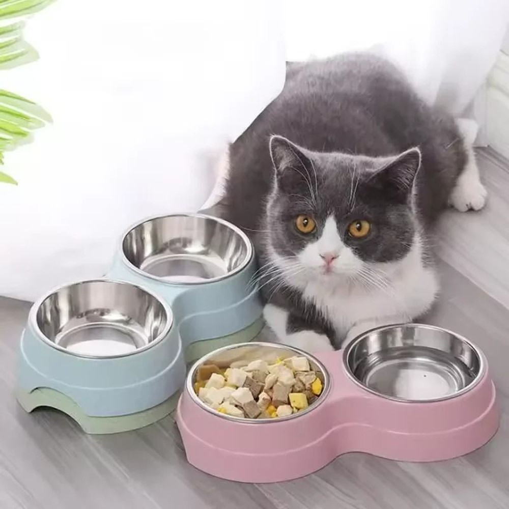 Double Stainless Steel Pet Feeding Bowl For Dogs And Cats 1