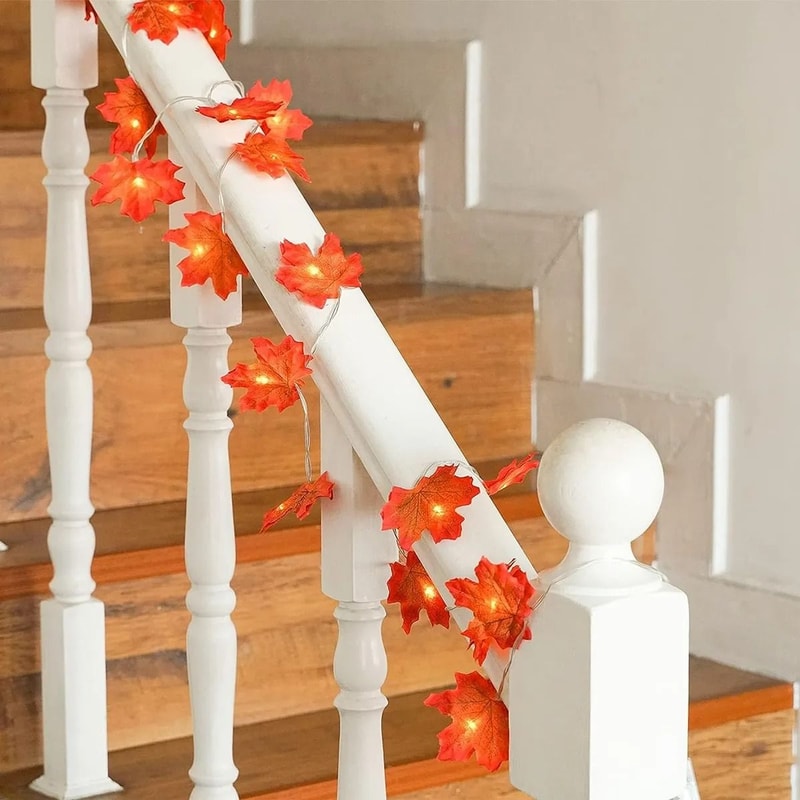 Cozy Autumn Maple Leaf LED String Lights Battery Operated Waterproof Fall Decor 1