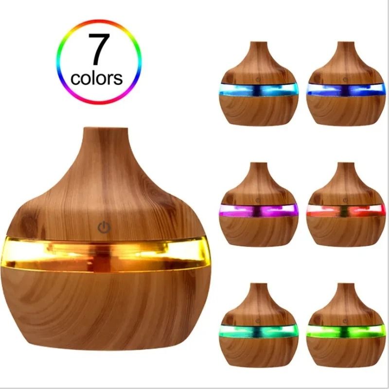Wood Grain Ultrasonic Aroma Humidifier 300ml Cool Mist Maker 0