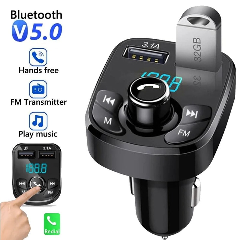 Bluetooth FM Transmitter Car Charger With Dual USB Fast Charging And MP3 Player 0
