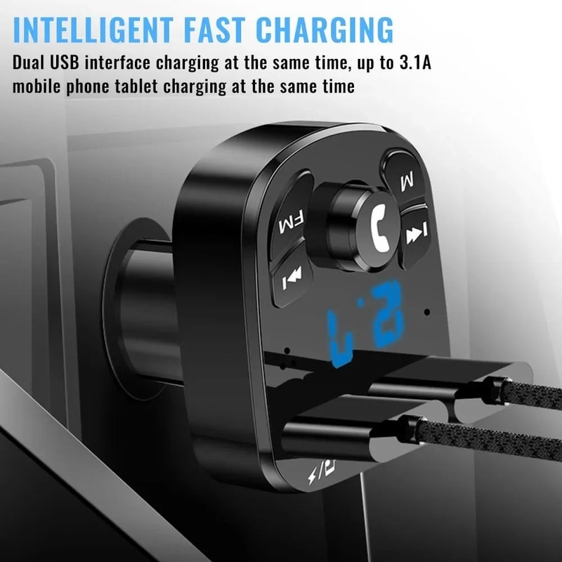 Bluetooth FM Transmitter Car Charger With Dual USB Fast Charging And MP3 Player 3