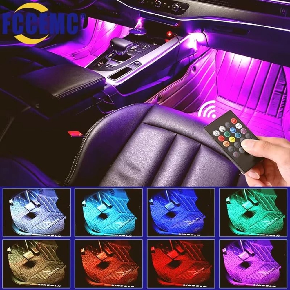 Universal Car RGB LED Interior Ambient Light Strips 8 Color Kit 0