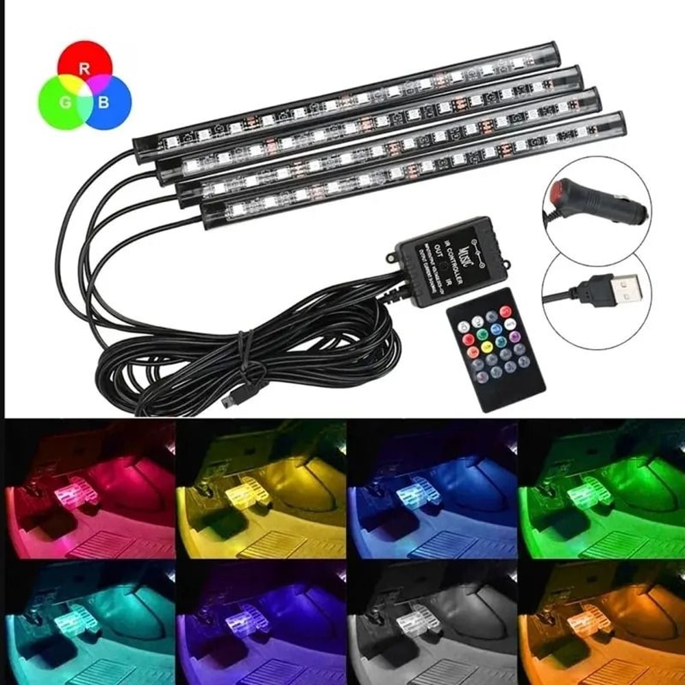 Universal Car RGB LED Interior Ambient Light Strips 8 Color Kit 1