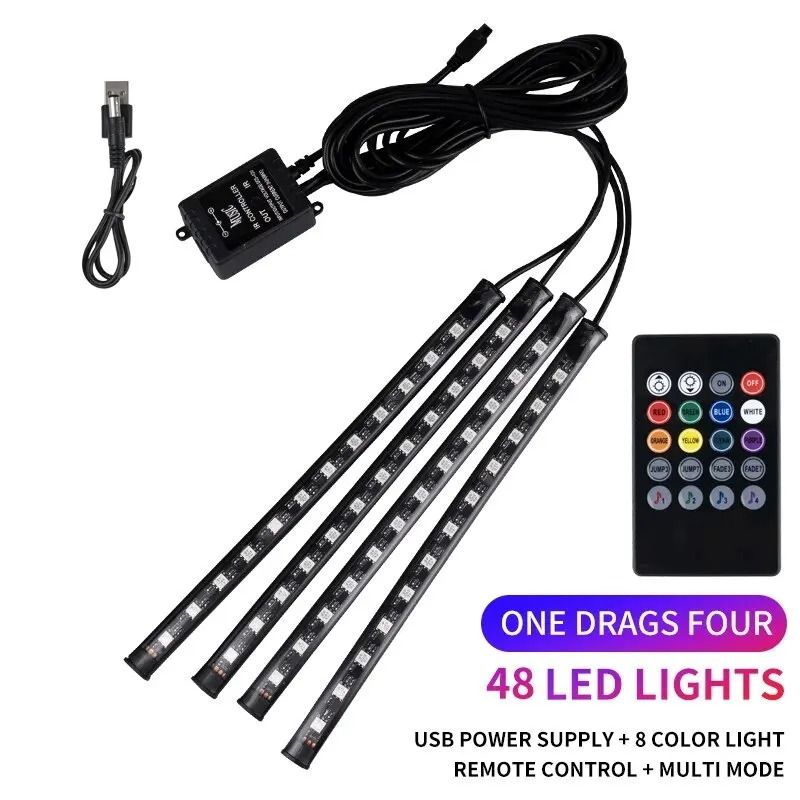 Universal Car RGB LED Interior Ambient Light Strips 8 Color Kit 2