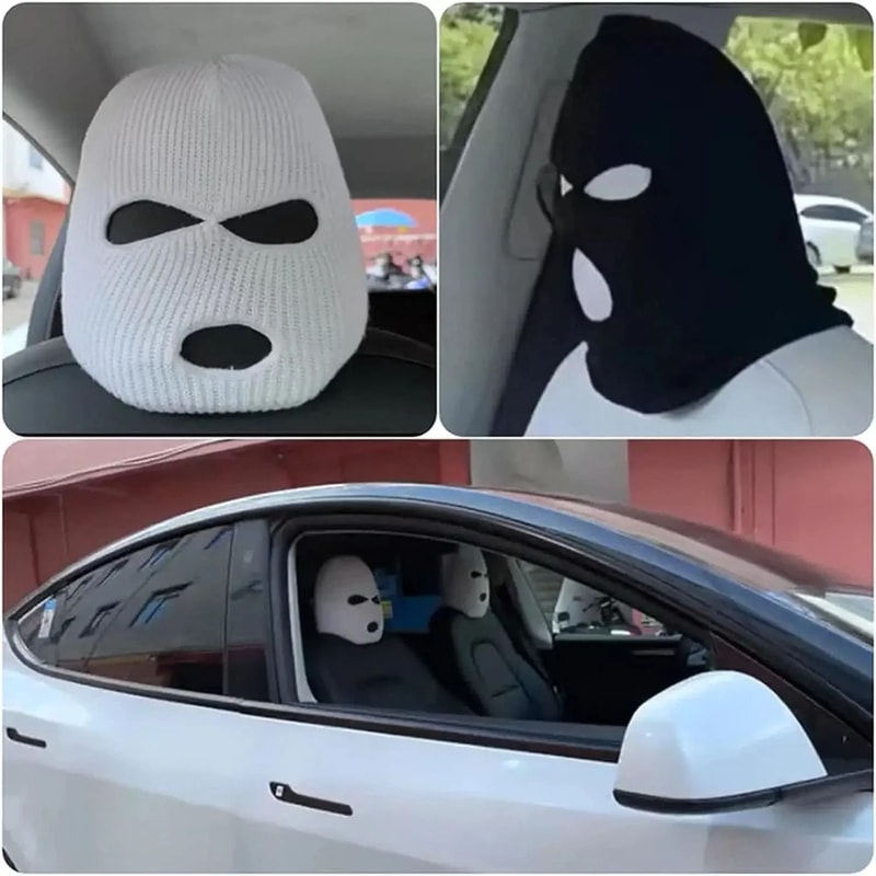 Funny Ski Mask Car Seat Headrest Cover Full Face Design 2