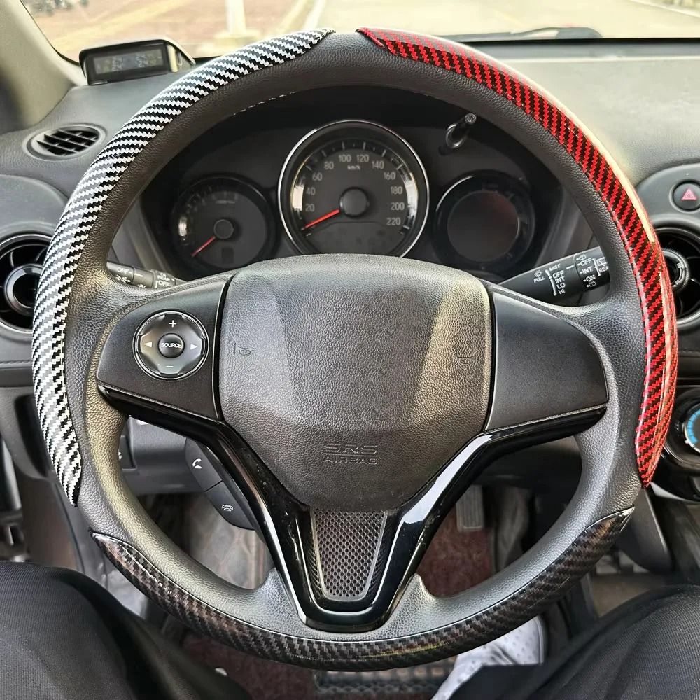 Microfiber Leather Steering Wheel Cover With Carbon Fiber Look 2