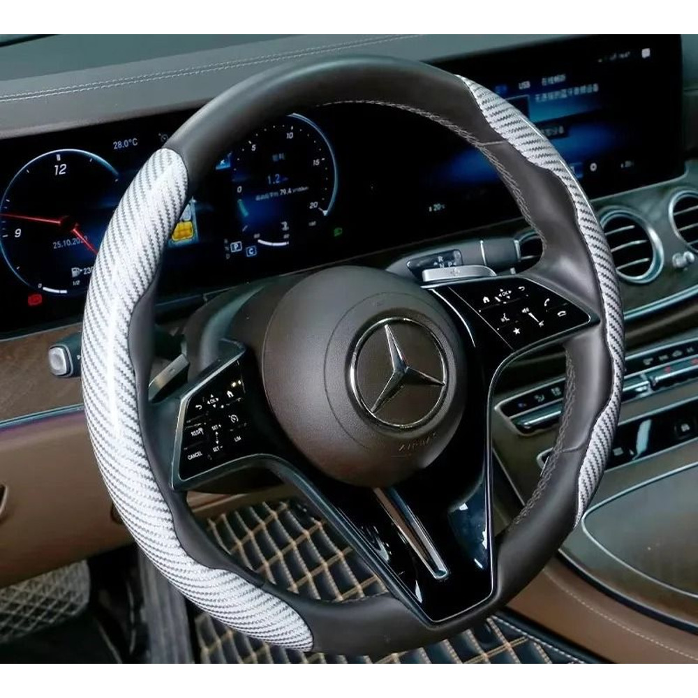 Microfiber Leather Steering Wheel Cover With Carbon Fiber Look 12