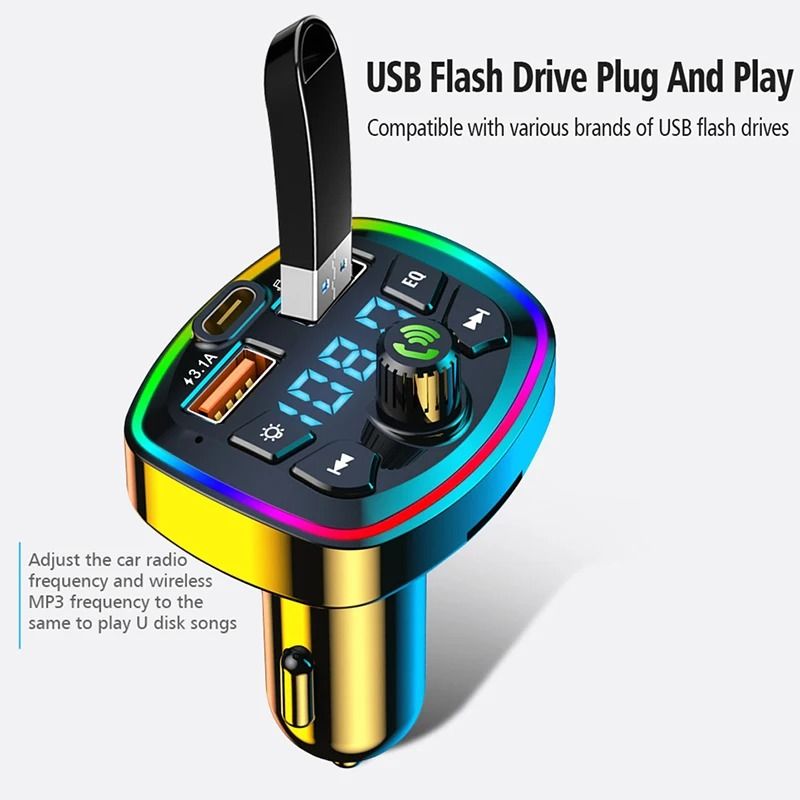 Car Bluetooth Five Point Zero FM Transmitter Wireless Adapter With Dual USB Fast Charger 3