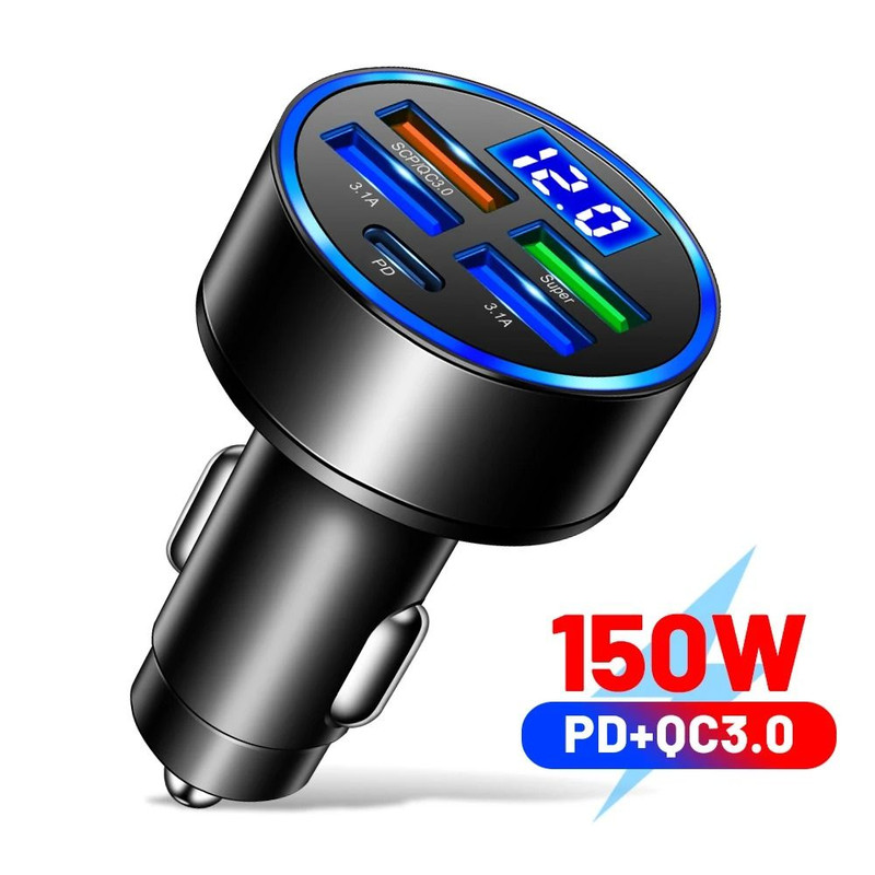 High Power Car Charger With Digital Display PD And QC 30 Fast Charge 8