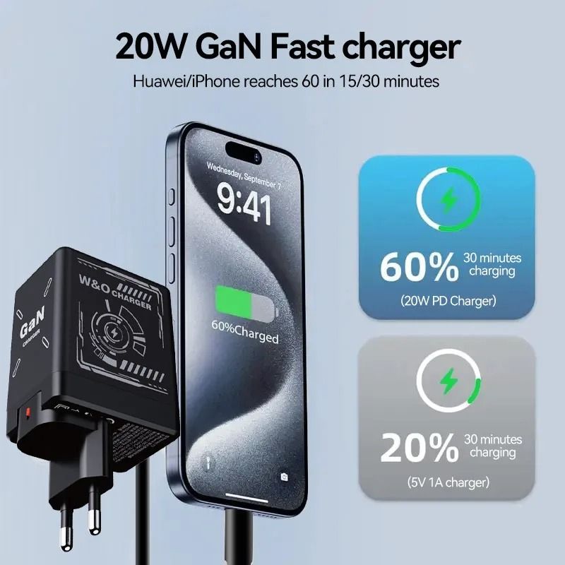 2 In 1 GaN 120W Fast Charger With Retractable TypeC And Lightning Cable 4