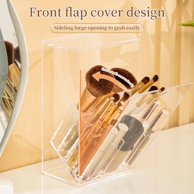 Clear Cosmetic Brush Storage Box With Lid Large Capacity 0