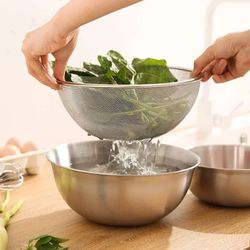 stainless steel drain basin set with strainer and measuring scale for kitchen washing and rinsing